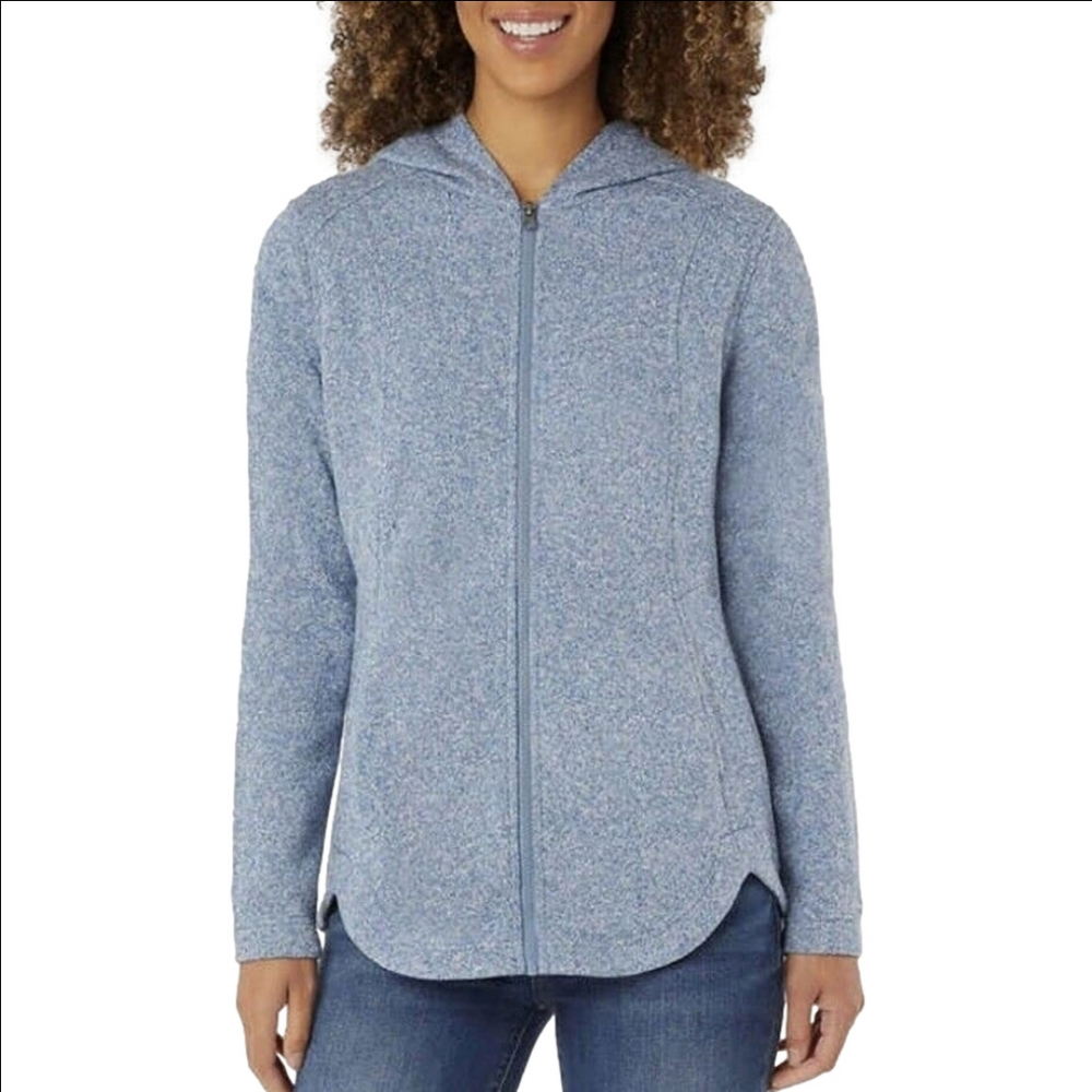 Eddie Bauer Women Outerwear Hooded Full Zip Fleece Jacket Blue Gray Heather XL